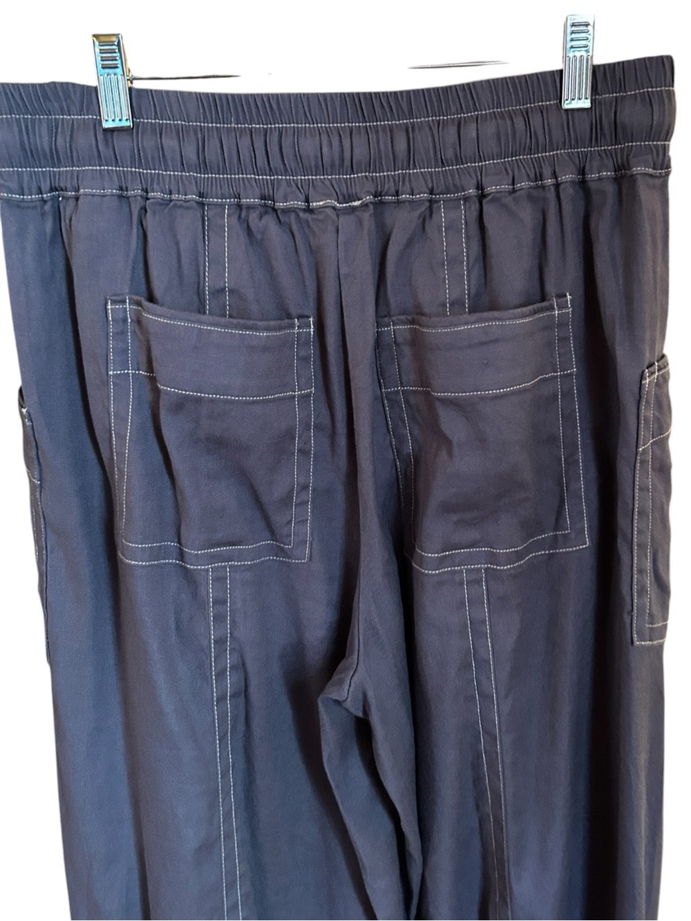 Maeve La Ponche Contrast Stitch Pull-On Pants Drawstring Waist Blue-Gray Small - Picture 5 of 14
